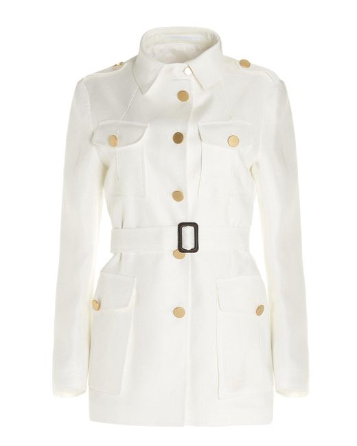 Tagliatore White Single-breasted Belted Jacket
