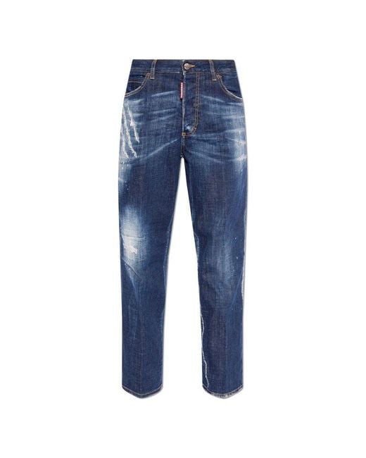 DSquared² Blue Distressed Straight-leg Jeans
