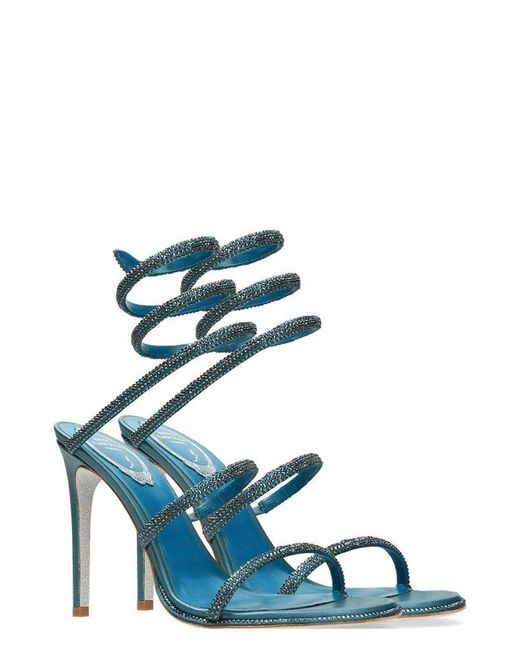Rene Caovilla Blue René Caovilla Embellished Spiral Strap Heeled Sandals