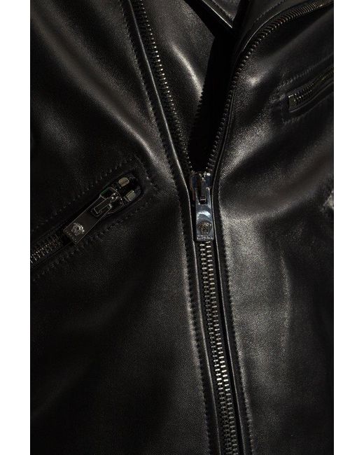 Versace Leather Biker Jacket in Black for Men Lyst
