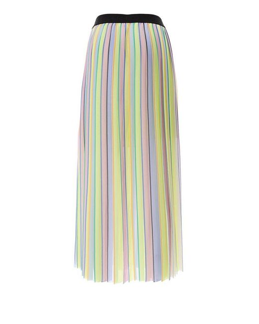 Karl Lagerfeld Green Pleated Striped Maxi Skirt