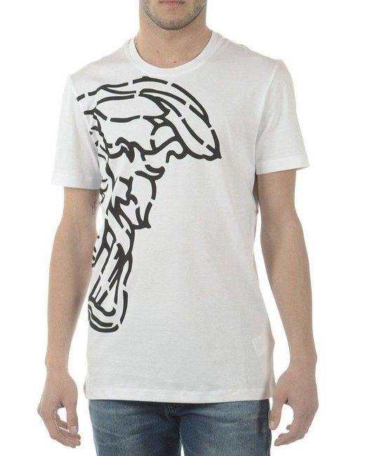 Versace Medusa Logo Print Crewneck Tshirt in White for Men Lyst