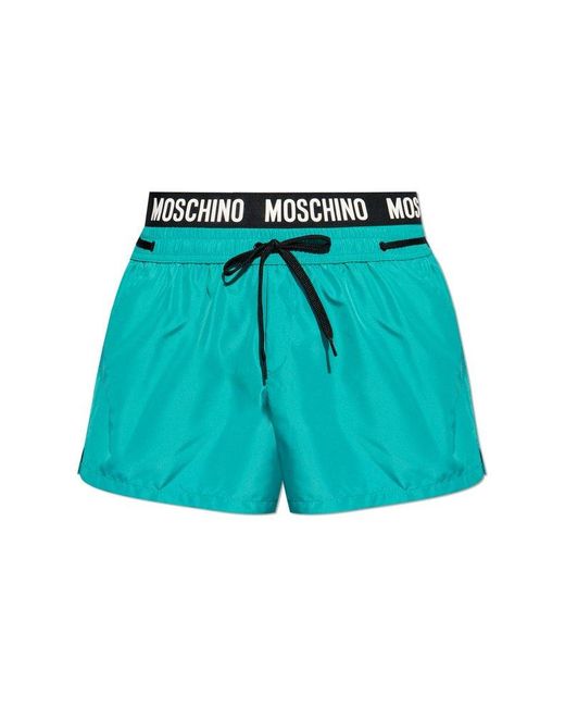 Moschino Blue Logo Waistband Drawstring Swim Shorts for men