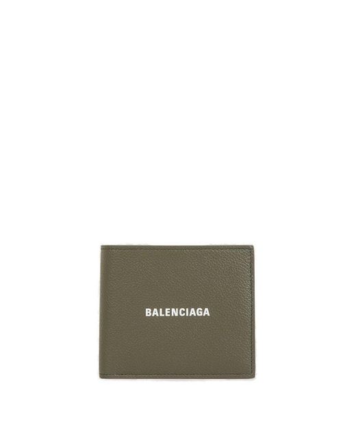 Balenciaga Logo Printed Square Bi fold Wallet in Green for Men