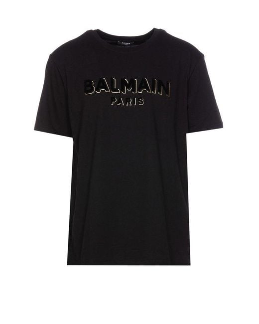 Balmain Black Oversized Flocked Logo T-shirt for men