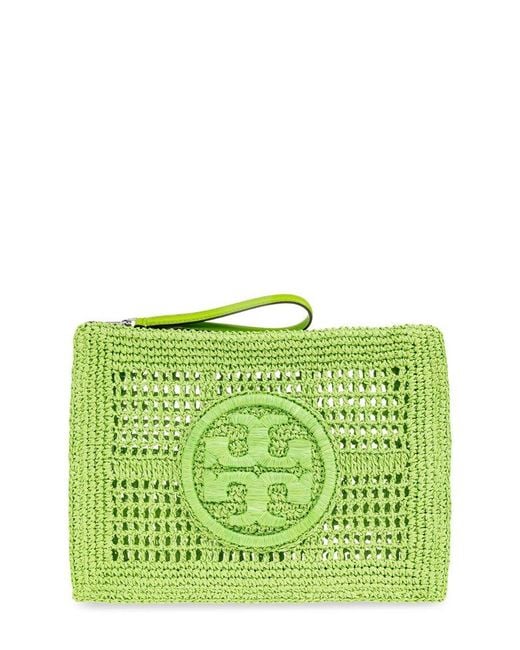 Tory Burch Green Ella Crochet Pouch