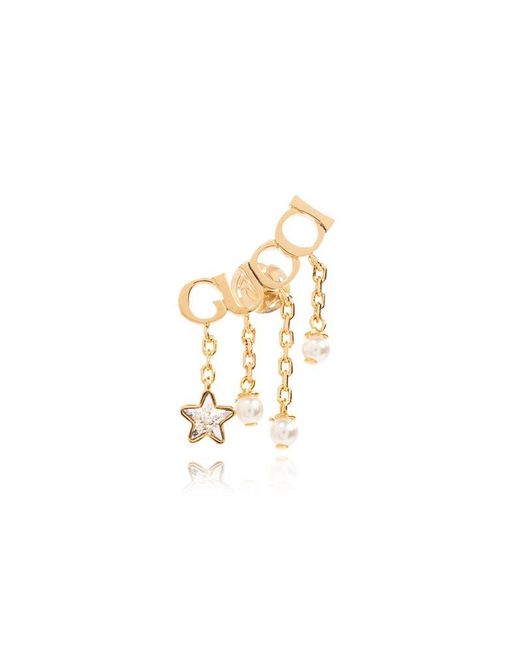 Gucci Metallic Logo-script Crystal And Pearl-embellished Gold-toned Metal Earrings