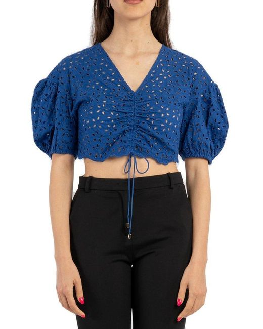 Pinko Broderie Anglaise Cropped Top in Blue | Lyst