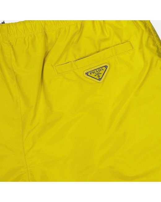 Prada Yellow Triangle Logo Plaque Elastic Swim Shorts for men
