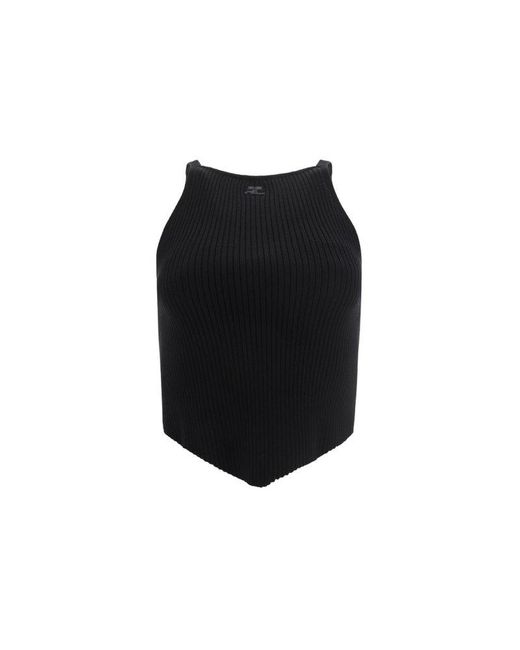 Courreges Black Sleeveless Ribbed Tank Top