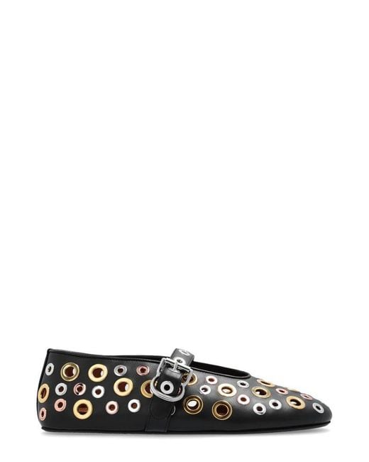 Alaïa Black Eyelet Detailed Ballet Flats