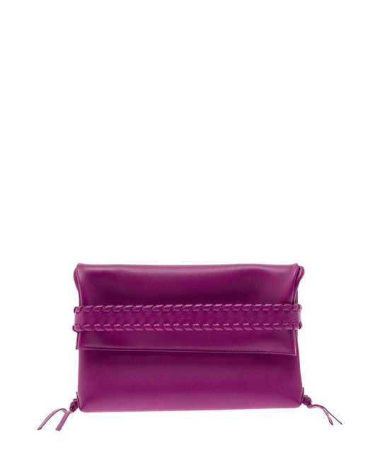 Chloé Purple 'Mony' Clutch With Tassels And Whip-Stitched Belt