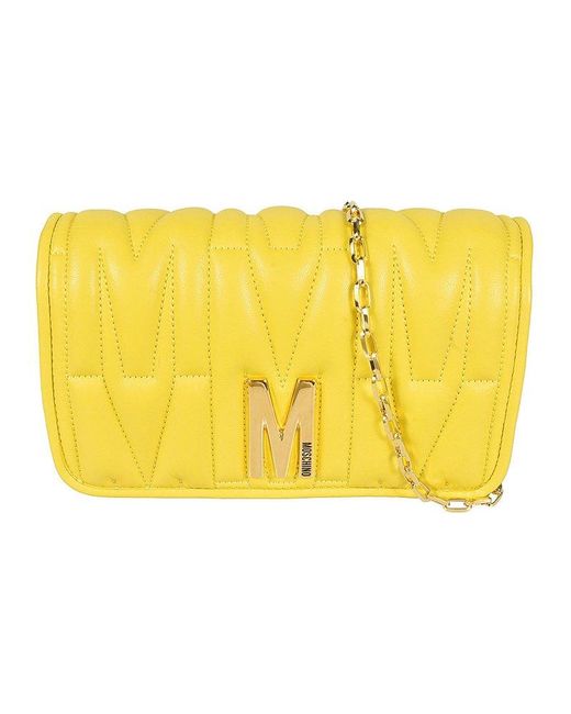 Moschino Yellow Logo Plaque Chain-link Wallet