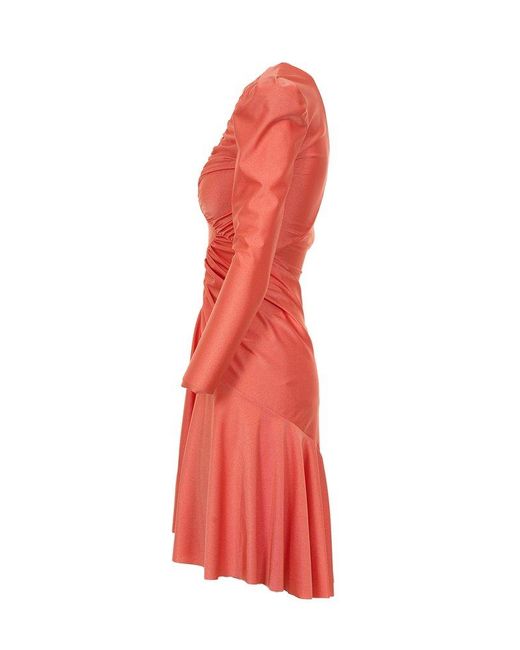Philosophy Di Lorenzo Serafini Red Ruched Detailed Long-sleeved Mini Dress