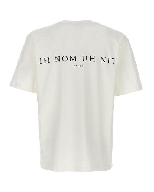 Ih Nom Uh Nit White Logo Printed Crewneck T-shirt for men