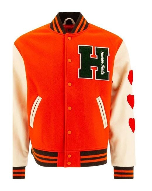 Human Made Orange Heart Patch Varsity Jacket for men