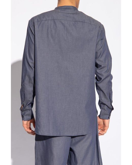 Emporio Armani Blue Shirt With Standing Collar, for men