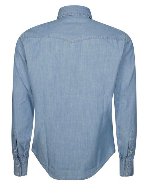 Jacob Cohen Blue Logo-Embroidered Denim Shirt for men