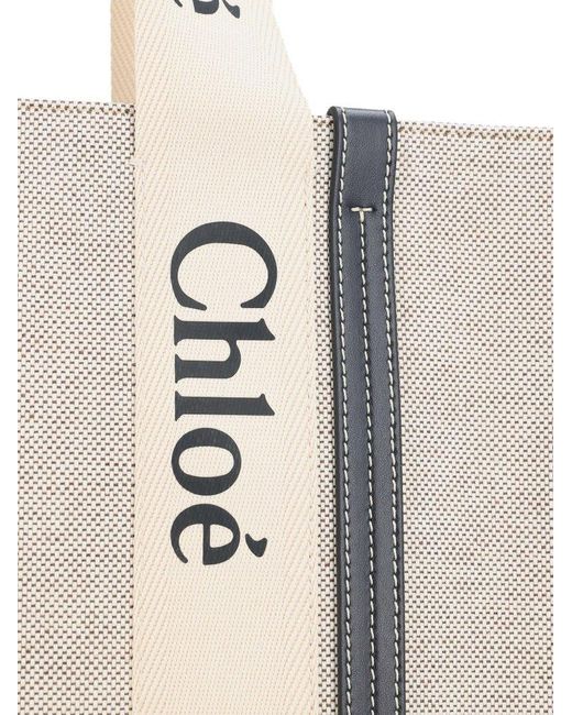 Chloé Natural Woody Medium Linen Tote Bag