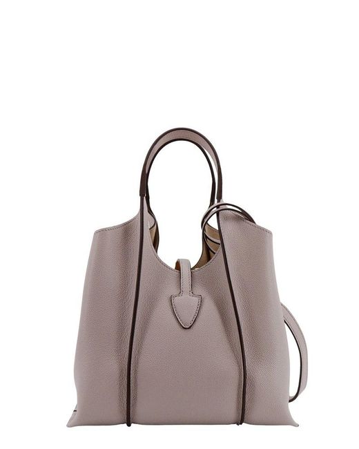 Tod's Gray Timeless Logo Plaque Tote Bag