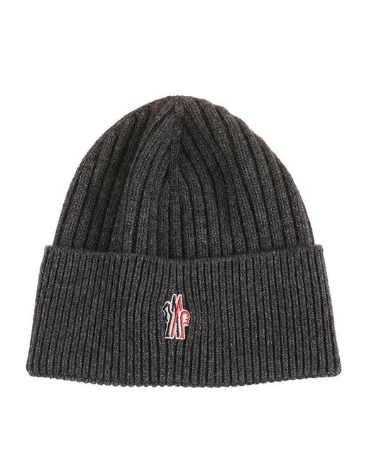 Moncler Black Logo Patch Knit Beanie for men