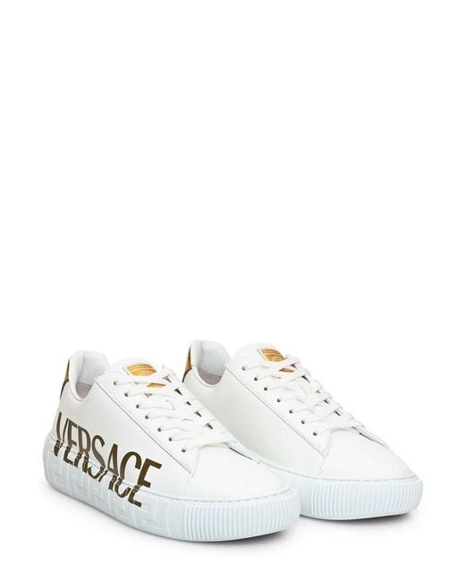 Versace White Logo Printed Low-top Sneakers for men