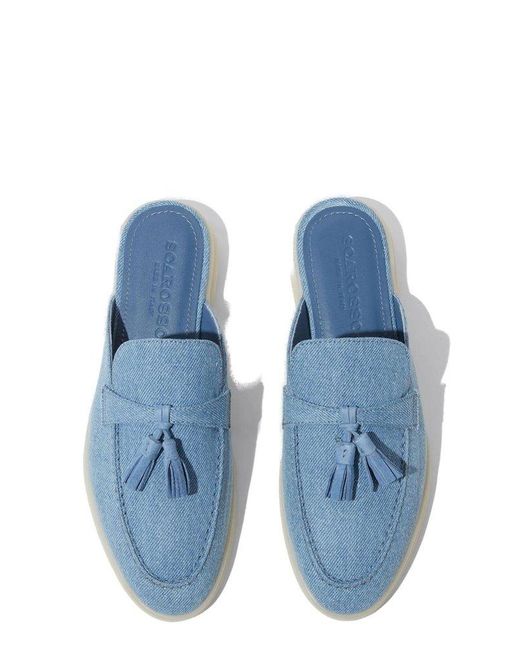 Scarosso Blue Lucrezia Tassel-Detailed Slip-On Denim Mules
