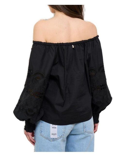 Liu Jo Black Balloon Sleeved Lace Shirt