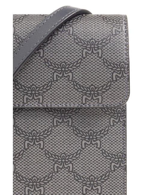 MCM Gray All-over Logo Printed Shoulder Bag for men