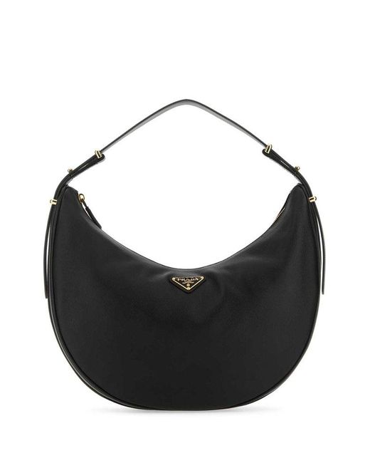 Prada Black Arqué Zip-up Large Shoulder Bag