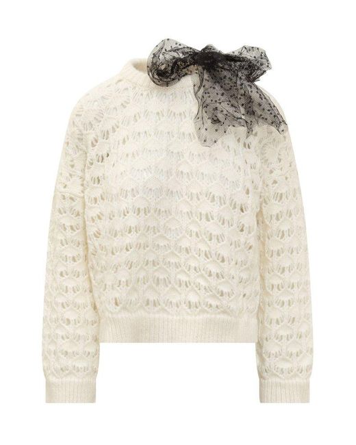 RED Valentino White Red Tulle Bow Knitted Jumper