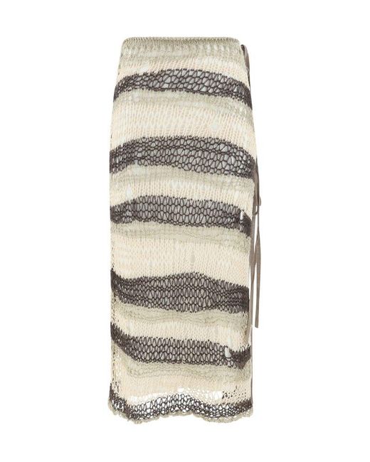 Sportmax Natural Tied Waist Striped Knitted Skirt
