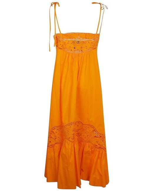 Twinset Orange Broderie Anglaise Poplin Long Dress