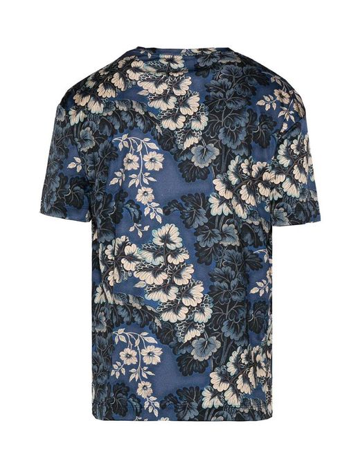 Etro Blue Floral-printed Crewneck T-shirt for men