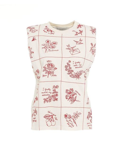 Golden Goose Deluxe Brand White Graphic Printed Sleeveless Top