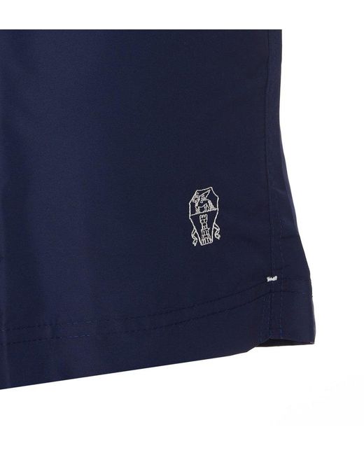 Brunello Cucinelli Blue Logo Embroidered Swim Shorts for men