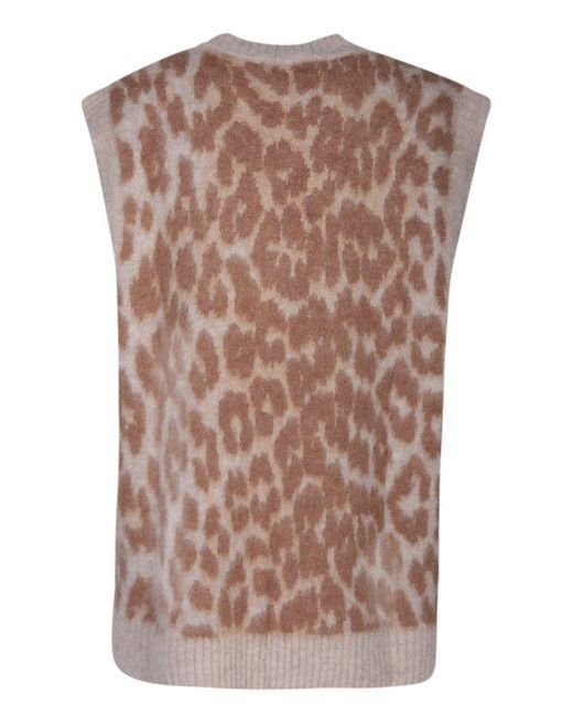 Ganni Brown Leopard Jacquard Knitted Vest