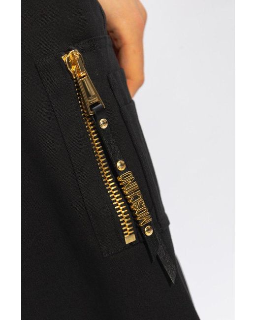 Moschino Black Logo Plaque Zip Detailed Sweatpants