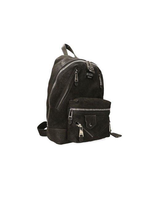 Moschino Black Logo Patch Zip Detailed Backpack for men