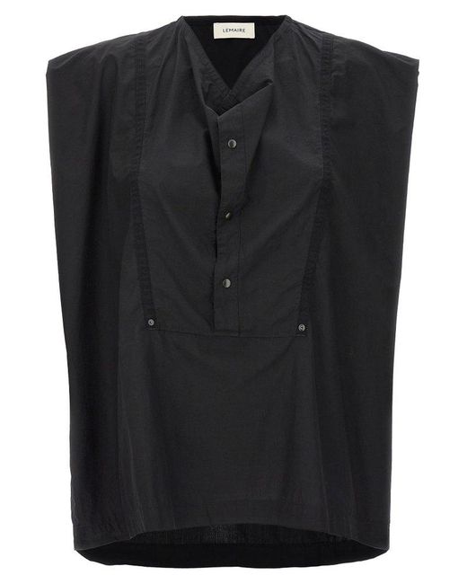 Lemaire Black Cap Sleeve Top With Snaps Shirt, Blouse