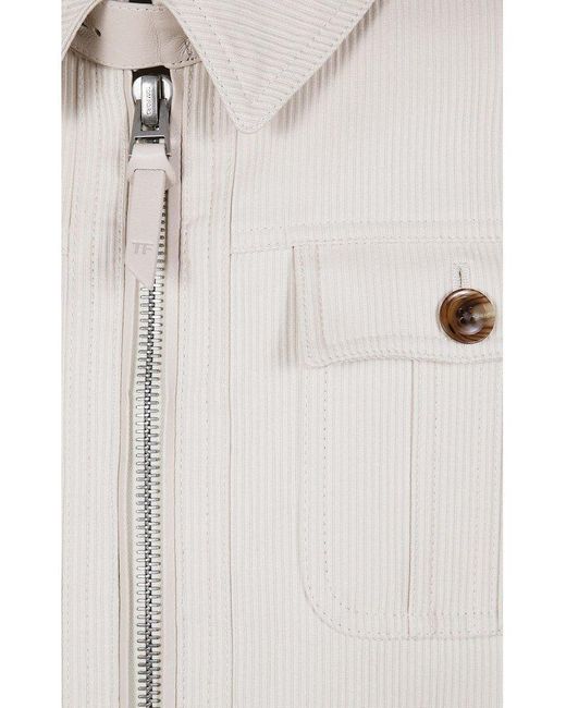 Tom Ford Natural Zip-Up Corduroy Bomber Jacket for men