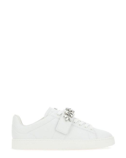 Stuart Weitzman White Crystal-embellished Strap Low Top Sneakers