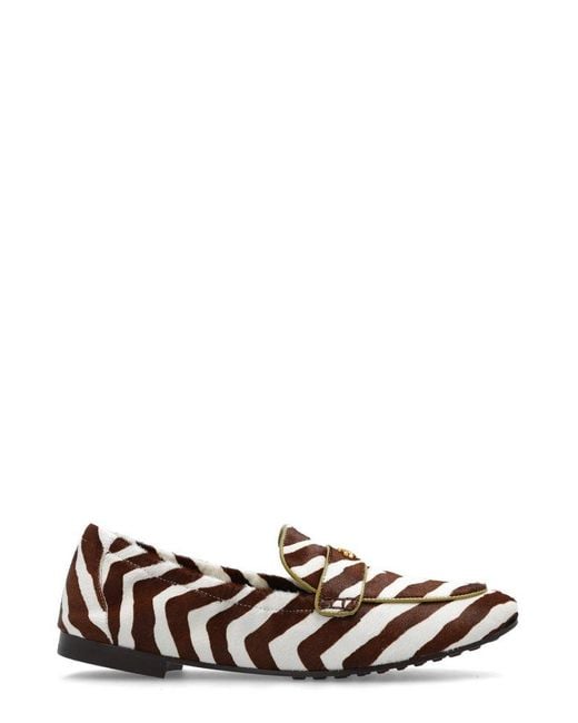 Tory Burch White Zebra Printed Ballet Loafers