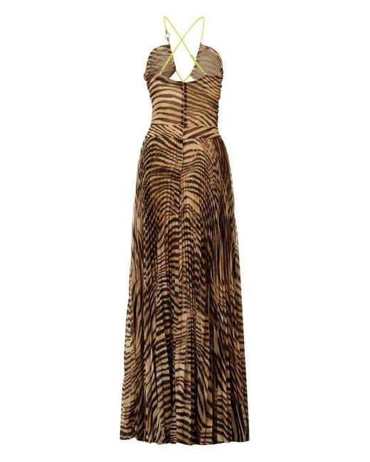 Just Cavalli Natural Zebra Printed V-Neck Maxi Dress