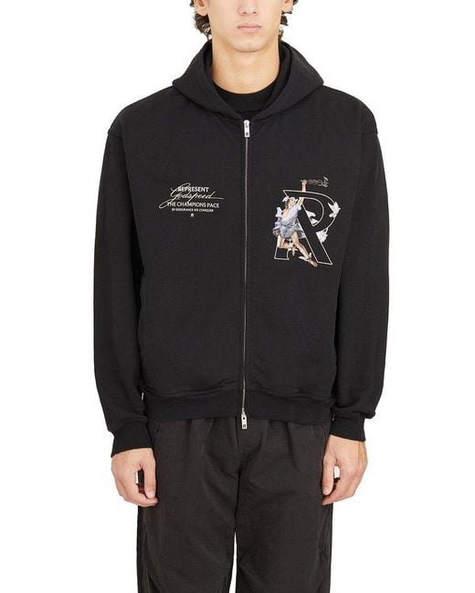 Represent Black Hermes Two-Way Zip Hoodie for men