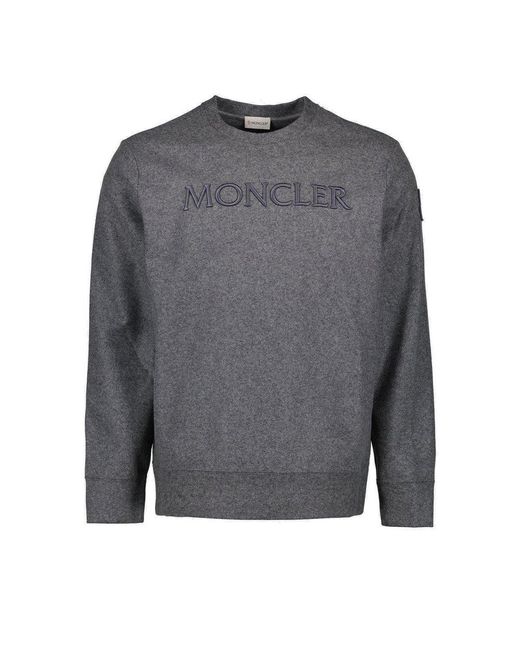 Moncler Gray Logo Embroidered Crewneck Sweatshirt for men
