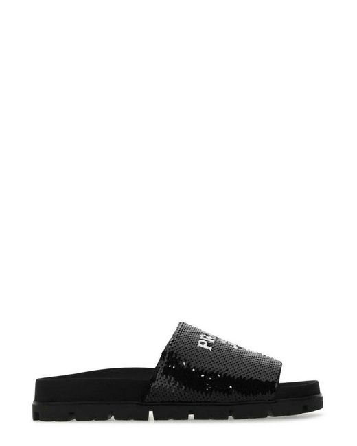 Prada Black Sequins Slippers