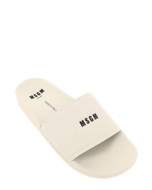 MSGM White Logo Printed Open-Toe Sandals