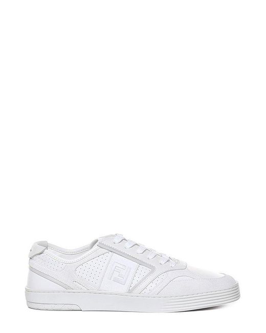 Fendi White Leather Ff Motif Sneakers for men