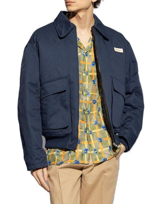 Marni Blue Insulated Jacket With Logo, for men